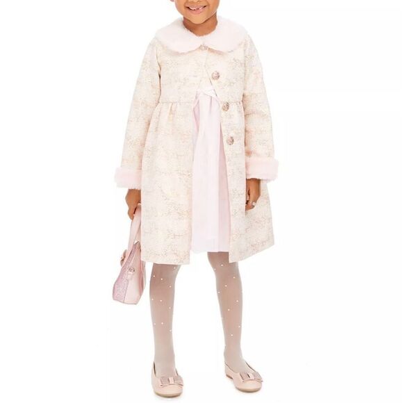 Blueberi Boulevard, Metallic Brocade Unlined Faux Fur Light Weight Dress Coat 3T - Picture 1 of 10